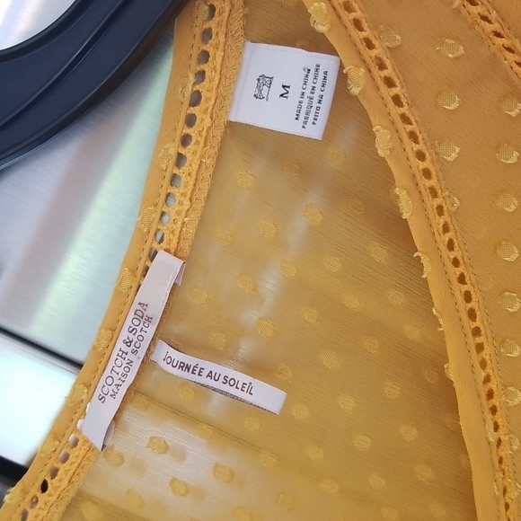 💕SCOTCH & SODA💕 Dotted Lace Ruffled Pom-Pom Dress ~ Yellow Medium NWOT - Picture 13 of 14